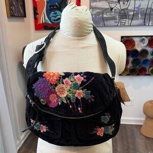Lucky Brand Black Floral Shoulder Bag